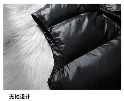 Vest Winter Hooded Glossy Cotton Vest Casual Waistcoat Men's Sleeveless Jacket Warm Overcoats Zipper Solid Color Mens Warm Vests