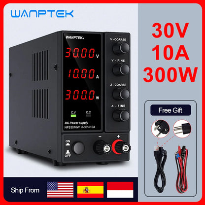 Wanptek Adjustable DC Power Supply 30V 10A LED Lab Bench Power Source Stabilized Switch Power Supply Voltage Regulator 60V 5A