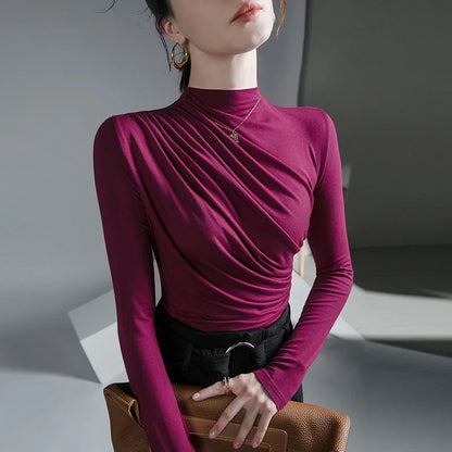 Solid Basic Long Sleeve Womens Tshirt Casual Black White Fashion Top T Shirt Ladies Fashion European Tee Shirt.