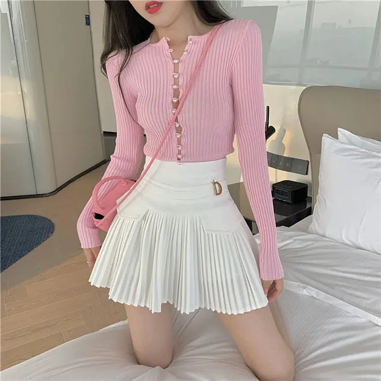 White Pleated Skirt Women  High Waist Skater Skirt Female Korean A-Line High Fashion Casual Short Skirt Women Bottoms.