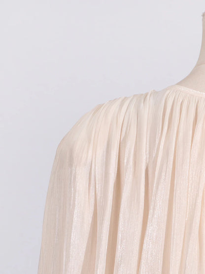 GALCAUR Solide Lose Splicd Lace Up Kleider Für Frauen V-ausschnitt Mit Langen Ärmeln Patchwork Rüschen Tunika Kleider Weibliche Mode Neue