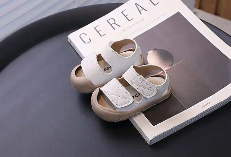 Children's Sandals Anti-kick Summer Shoes for Boy Solid Color Causal Kids Fashion Girls Walking Beach Sandals Non-slip Hook Loop.