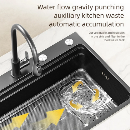 Black 304 Stainless Steel Kitchen Sink Household Multifunction Wash Dish and Vegetables Basin Large Single Slot Undermount Basin