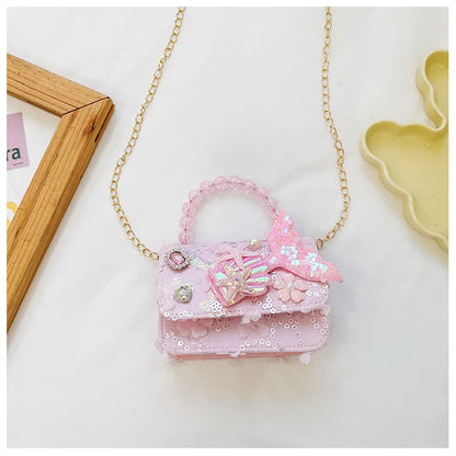 Lovely Sequin Girls Square Shoulder Bag Fish Tail Starfish Princess Crossbody Bags Bead Handle Children's Small Handbags Purse