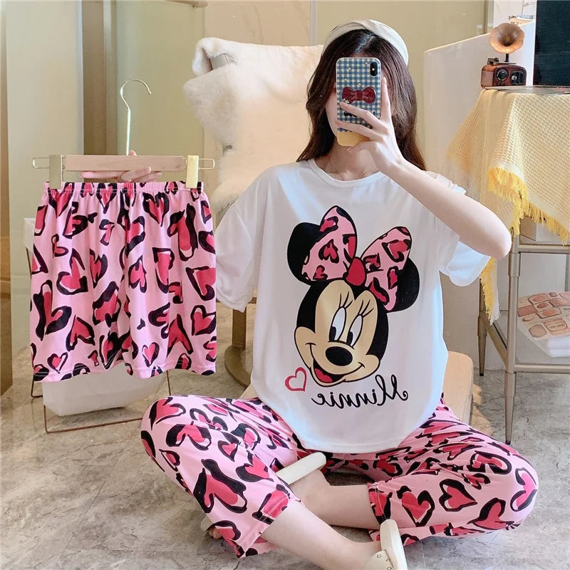 3 Teile/satz Damen Pyjamas Freizeit Sommer Homewear Set süße Pyjamas Minnie Cartoon Pyjama.