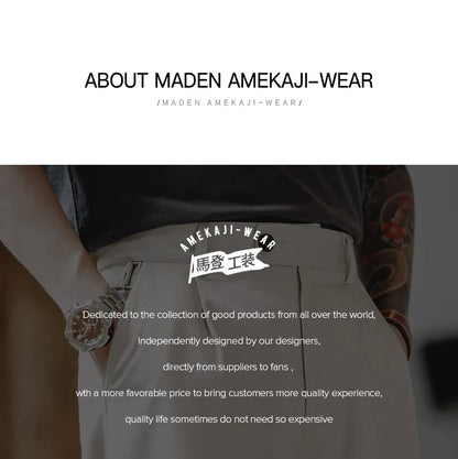 Maden Vintage Gentleman Naples Pants Korea Fashion Casual  Paris Button Straight Wide Trousers 100% Cotton Solid Work Suit Pants