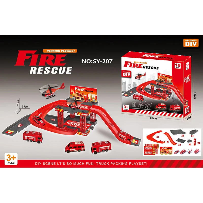 Parking Track Car Children Toys Police Cars Fire Engines Engineering Vehicle Ramp Road Construction Inertial Sliding Track Games