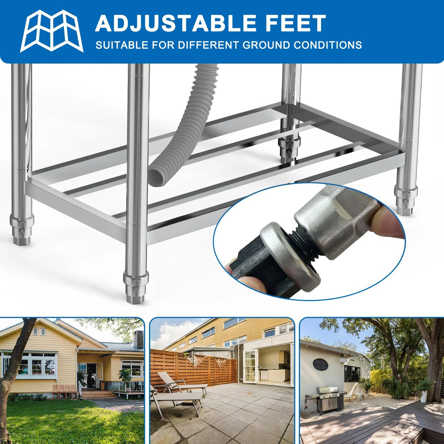 Doppelspüle aus Edelstahl mit Warm- und Kaltwasserhähnen und Ablaufset, perfekt für Garten und Camping