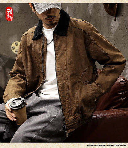 Men Spring Autumn Washed Cotton Loose Casual American Retro Cargo Jacket Man Streetwear Cityboy Coat Outerwear Varsity Jacket.