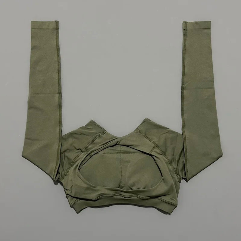 HISTELLO Long Sleeve Crop Top Women Seamless Yoga Tops Backless Clothing Gym Workout Sportswear Strong Supports Sports Shirt.