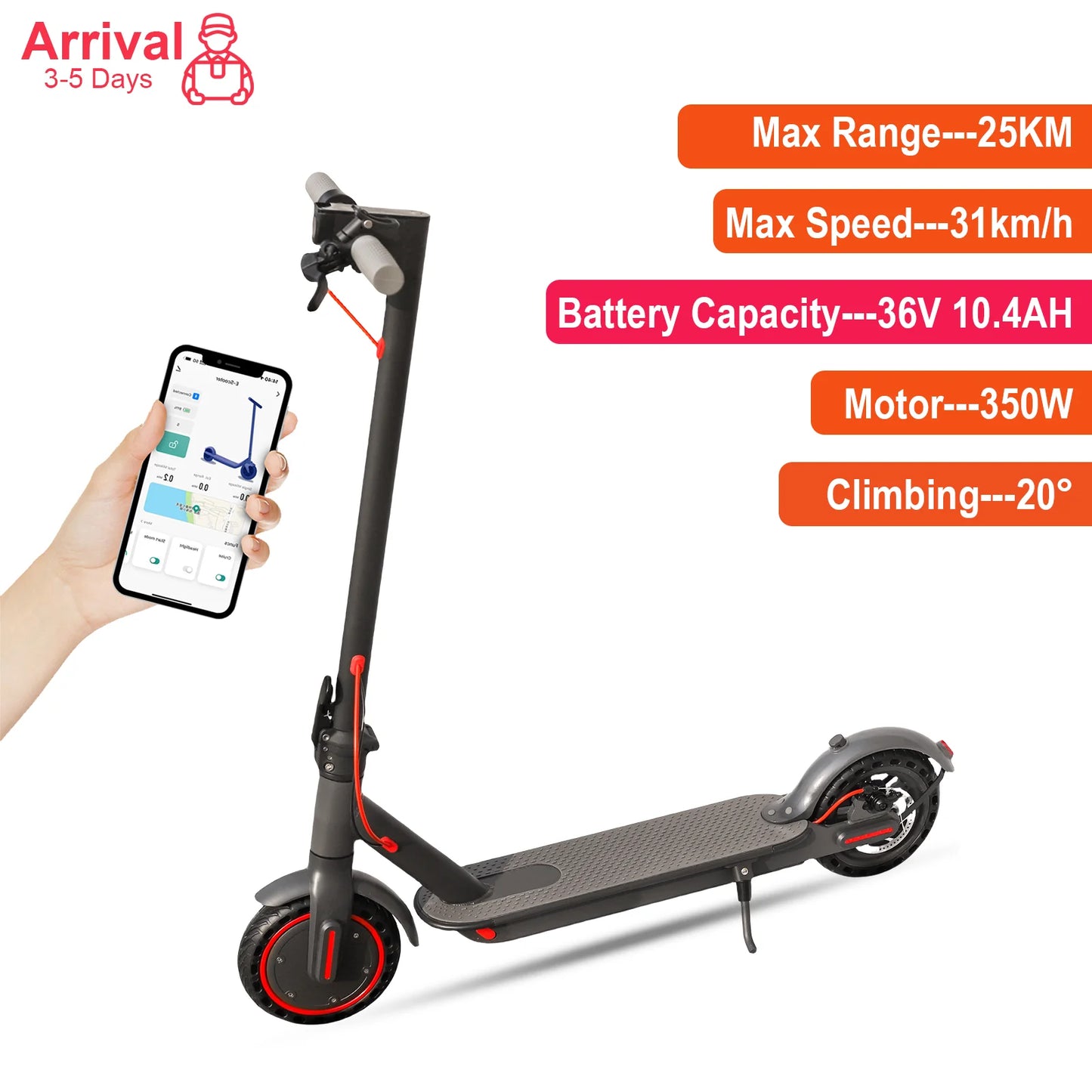 JUICEASE 365TUYA Electric Scooter 25KM Range up to 31KM/H 350W Powerful Motor Smart APP 8.5 Inch Foldable Adult Kick Escooter.