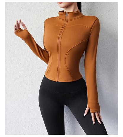 Damen Winter-Fleece-Yoga-Jacke mit durchgehendem Reißverschluss, langen Ärmeln, Workout, Activewear, Sport-Fleece-Yoga-Jacke mit Daumenloch