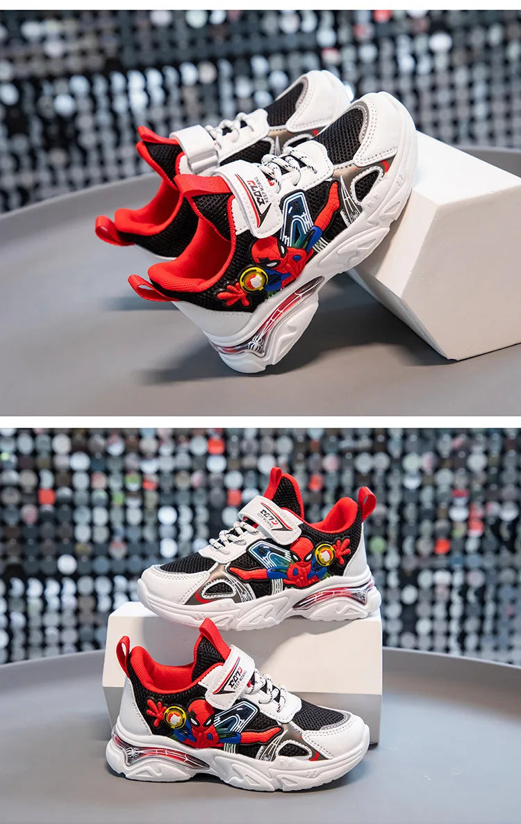 Disney Children's Casual Shoes Sneakers Boys' Cartoon Children's Mesh Breathable Sport Running Gray Black Shoes Size 21-38.