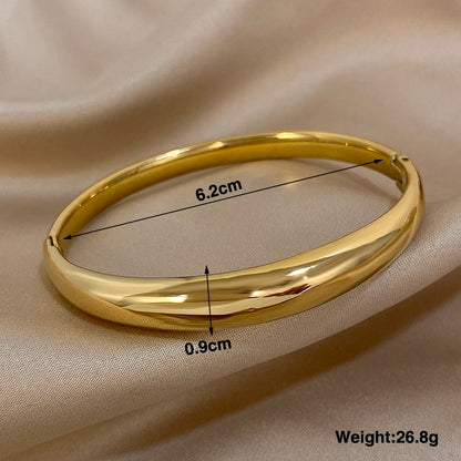 Minimalist Smooth Chunky Cuff Bangles for Women Stainless Steel Gold Silver Color Round Circle Bracelets Waterproof Jewelry.