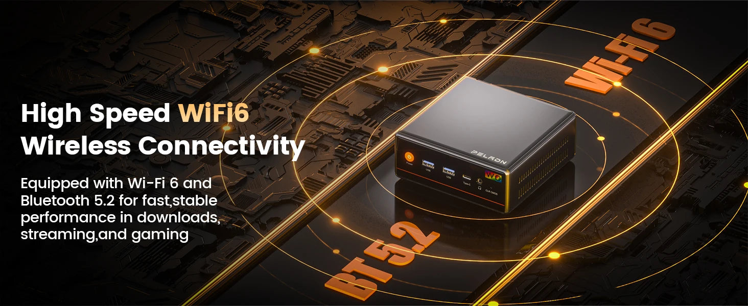 PELADN Gaming WO-4 Mini PC AMD Ryzen 5 7640HS(6 Cores，Up to 5.0GHz) 32GB Dual DDR5 1TB PCIe3.0 SSD Quadruple 4k Display support.