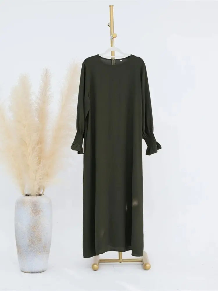 Eid Jersey Solid Modest Under Abaya Dubai 2024 Palestine Women Islamic Clothing Muslim Kaftan Inner Dresses Robe Femme Musulmane