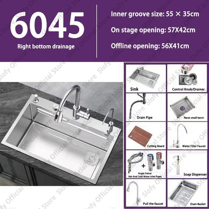 Küchenspüle aus Edelstahl 304, großes Fassungsvermögen, Wasch-/Schnitt-/Abfluss in einem, komplettes Set, multifunktionale Gemüse-Arbeitsstation für den Haushalt