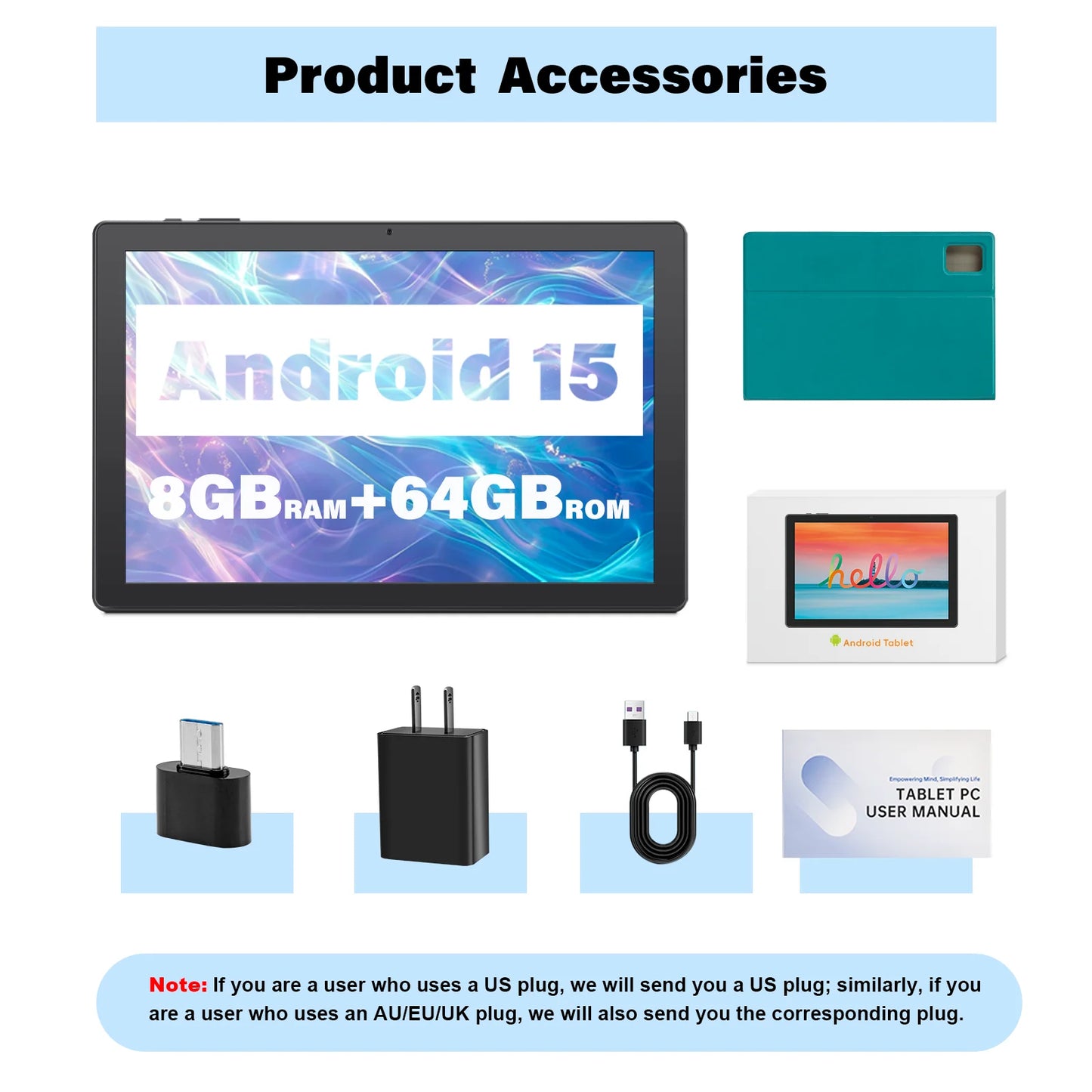 ANRY 2025 Android 15 IPS Display 10.1 Inch 8GB(4+4 Expand) RAM+64GB ROM Tablet 5000Mah Dual Camera 5GWifi A523 Octa-core Tablets.