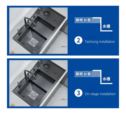 Nano Kitchen Sink Multi-Function Stepped Kitchen Sink 304 Stainless Steel Vegetable Washing Basin With High Pressure Cup Washer