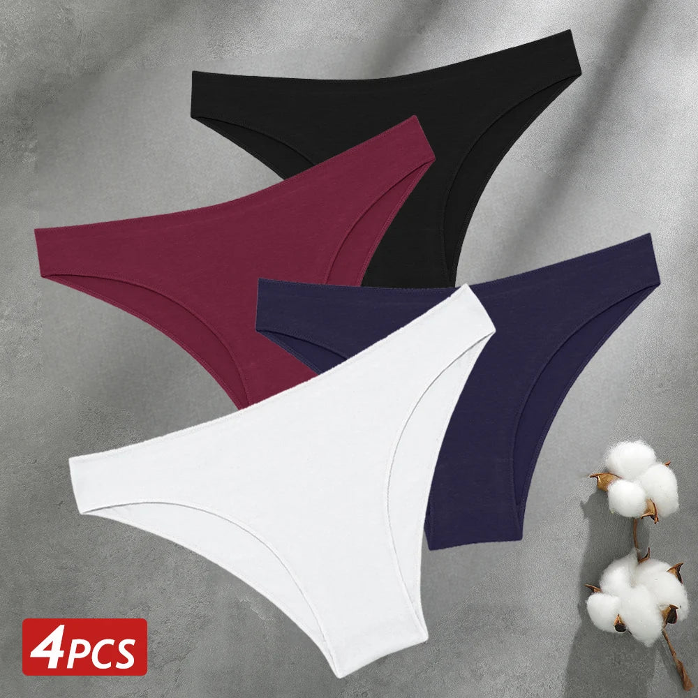 4PCS Seamless Cotton Panties Women Solid Color Briefs Sexy Low Waist Underpants Female Breathable Underwear Ladies Stretch Panti.