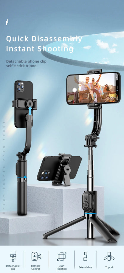 C01 Detachable Phone Clip BluetoothRemote Control Selfie Stick Tripod Portable Tripie Stabilizer Stand for Cell Phone.