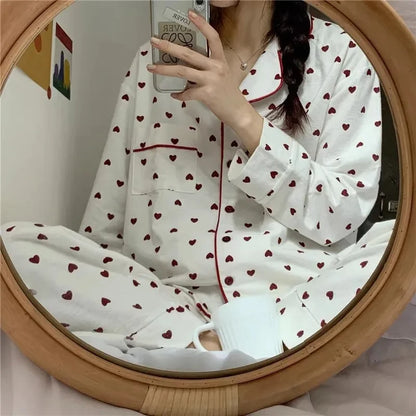 M-XXL Large Size Nightwear Women Sleepwear Autumn and Winter Cardigan Home Wear Peach Heart Long Sleeves School Silk Pajamas.