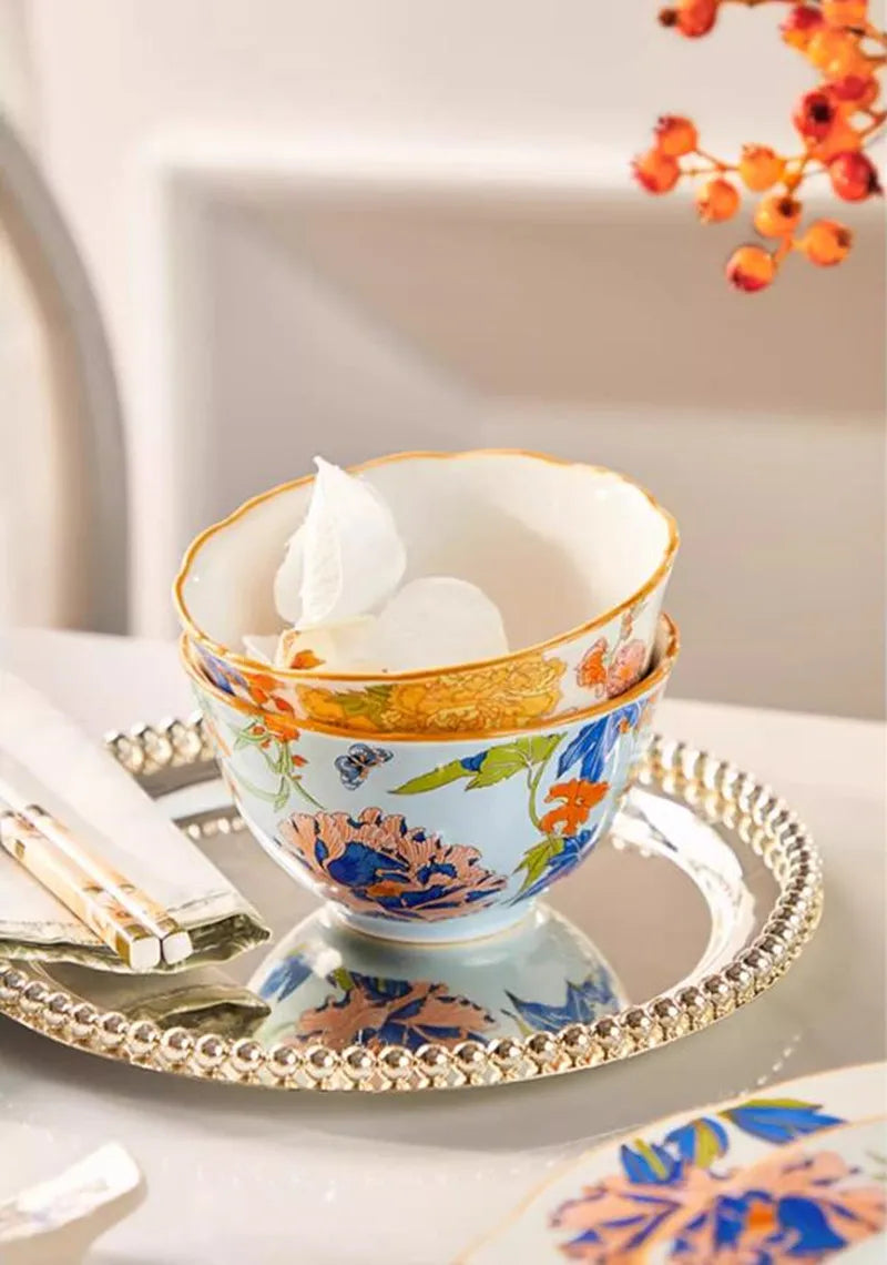 1PC Chinese-style Ceramic Plates New Flower-patterned Dinner Plates Ceramic Fruit Salad Plates Exquisite Kitchen Accessories.