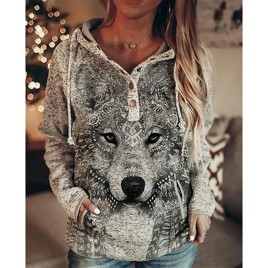 Wolf Hoodie Women Fashion Oversized Hoodies Vintage Sweats Girls Coat Women Sweatshirt Coat Hooded Pullover Owl Tracksuit Autumn.