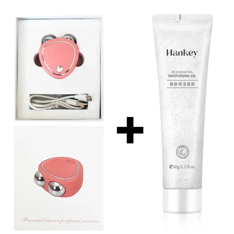 Electric Facial Lifting Roller EMS Massager with Gel Face Microcurrent Skin Tightening Rejuvenation Face Massage Beauty Care.