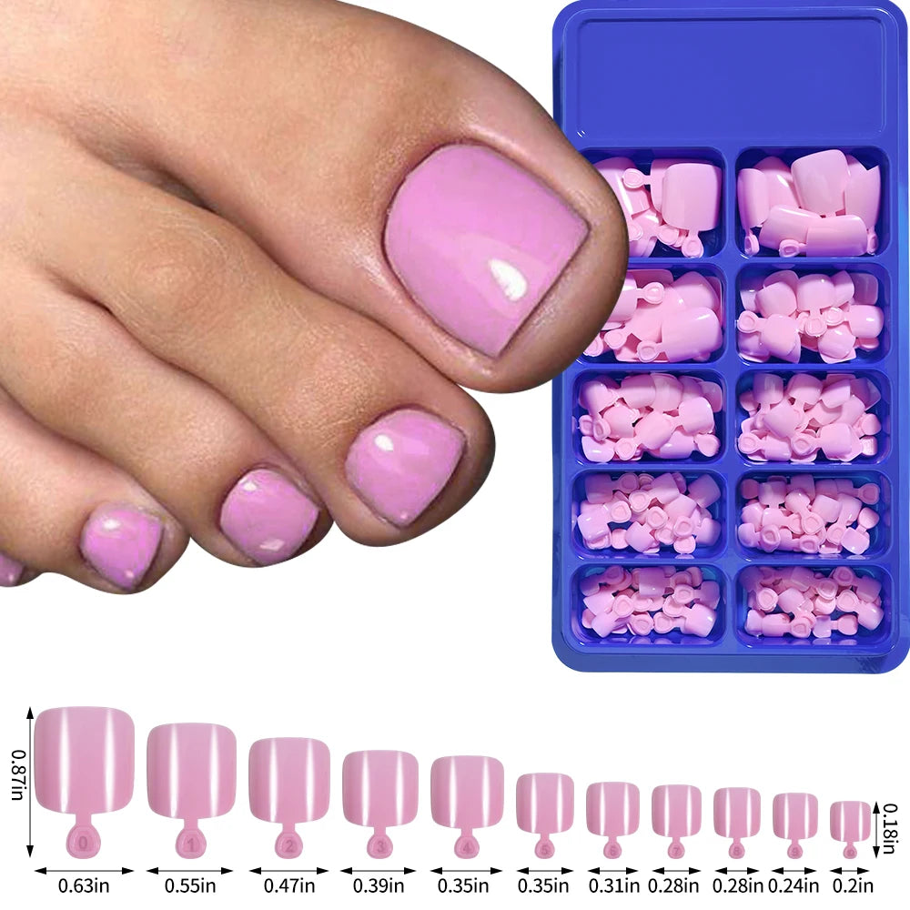 100pcs Fake Toenail Natural White Press On Toe Foot Full Cover Square Nails Art Tips Artificial Acrylic False Nail Manicure Tool.
