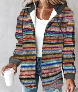 Neue Herbst und Winter frauen Plaid Jacke Mit Kapuze Mode Taste Strickjacke Top Tasche Casual Straße Vielseitige Jacke