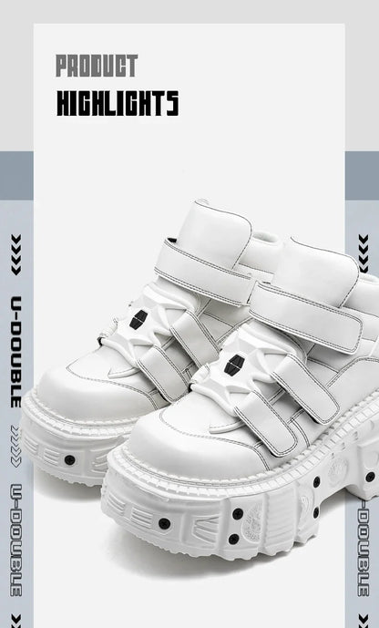 Gothic Ankle Rock Boots 2025 New Punk Style Women Shoes Lace-up White Platform Shoes Woman Metal Decor Woman Sneakers.