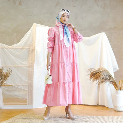 Women Muslim Long Dress Fashion Abaya Long Sleeve Solid Robe Elegant Ruffles Maxi Sundress Islamic Clothing Hijab Vestido.