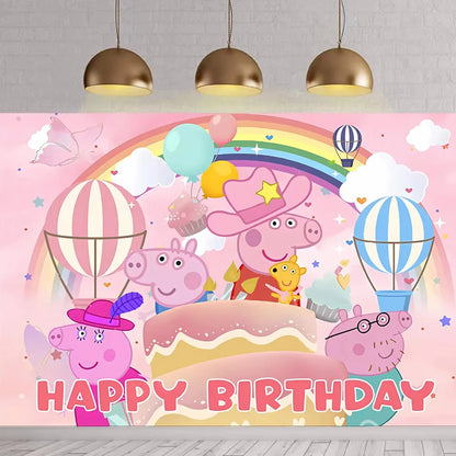 Cartoon Peppaed Schweine Geburtstag Party Dekoration George Seite Pappteller Einweg Geschirr Ballon Für Kind Event Liefert