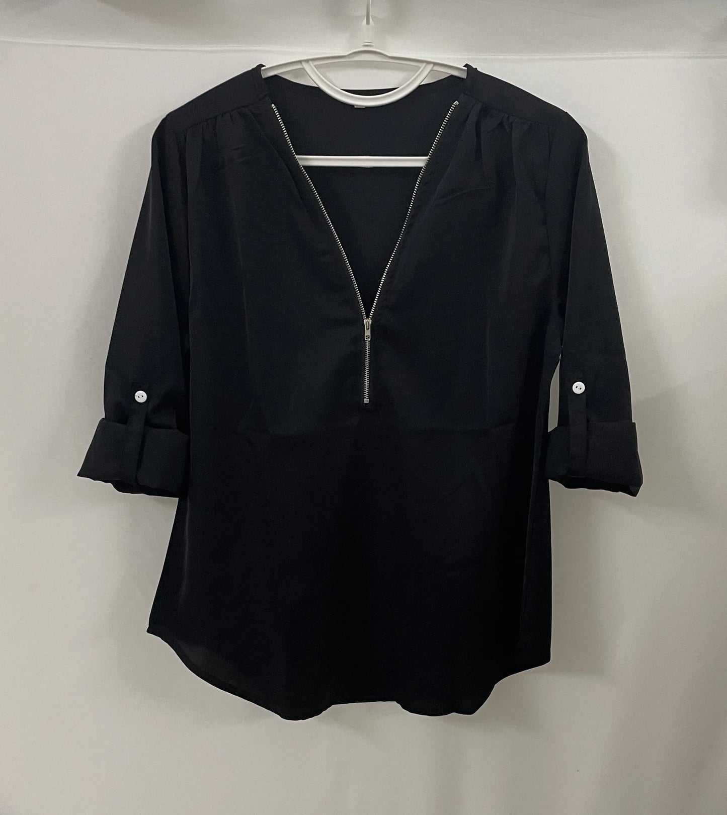 2024 Quality HotSale Plus Size Deep V Neck Women Blouse Chiffon Cool Loose Shirt Fashion Casual Ladies Tops Sexy Zipper Pullover.