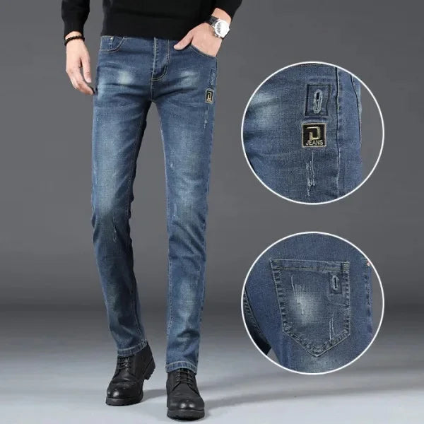 Slim Fit Men's Jeans Casual Elastic Korean Style Autumn Grey Trendy Long Pants Versatile Slim Legged Casual Trousers