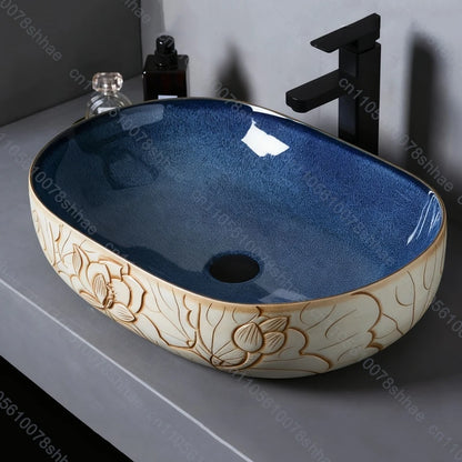 Retro Keramik Badezimmer Waschbecken Arbeitsplatte Waschbecken Künstlerische Eitelkeit Schüssel für Zuhause Keramik Gefäß Waschbecken Theke Waschschüssel Vintage