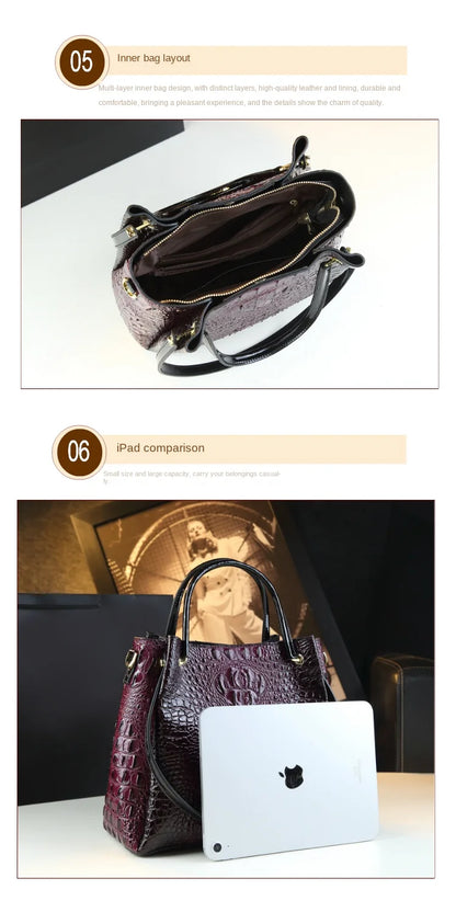 Genuine Leather Women Handbags New Tote Bag Fashion Crocodile Print Bucket Bag Retro Shoulder Messenger Bags Trend 2025