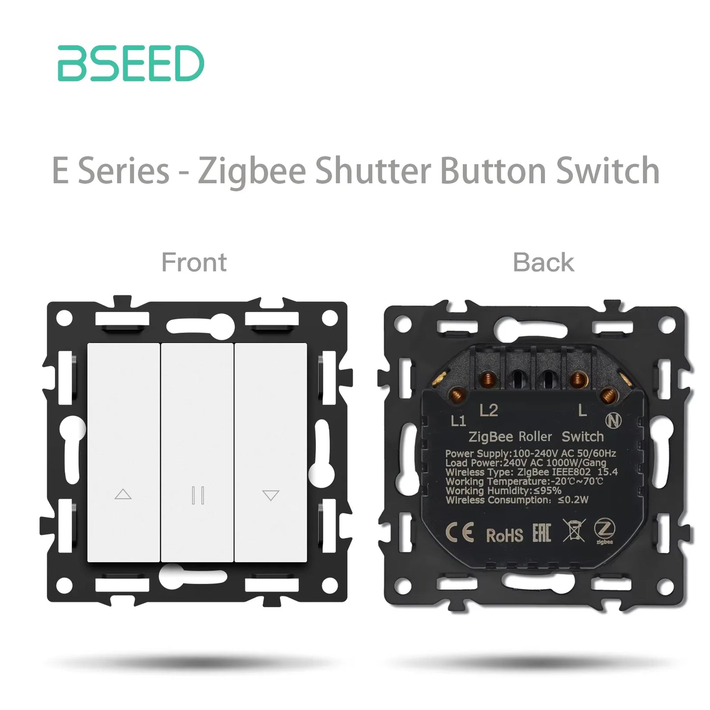 BSEED Zigbee 1/2/3/4Gang Smart Licht Vorhang Shutter Dimmer Schalter Mechanische Tasten EU Steckdosen USBC DIY Teile Kunststoff Rahmen.