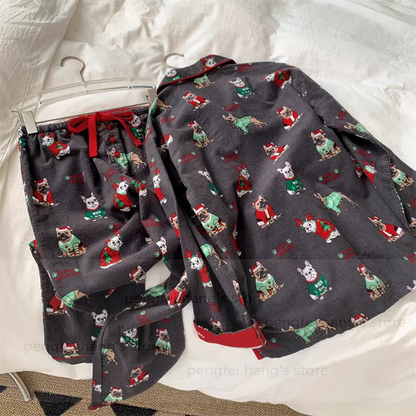 2025 Autumn Winter Homewear Women Pajamas Suit Christmas Party Cartoon Pjs Loungewear Lady Sleepweawr Cotton Nightwear Outfit.