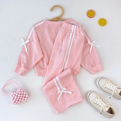 Bear Leader Kids Clothes Girls Autumn Fashion Bow Decoration Pink Sports Top+Pants Two-piece Sets Children's Daily Casual Wear.