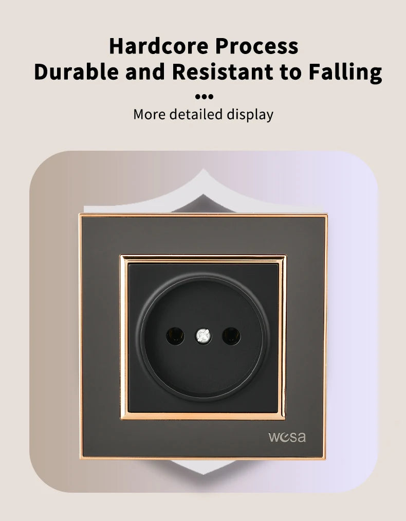 WESA EU-Standard-Spiegel-Acryl-Wandsteckdose, schwarze, flammhemmende Panel-Steckdose, 16 A, Steckdose, keine Standard-Erdung.