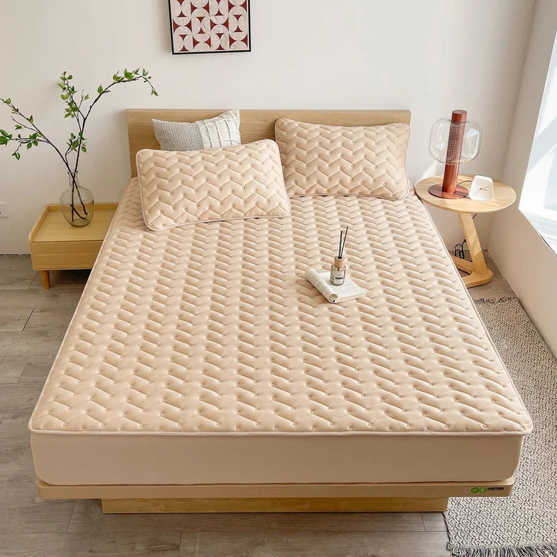 3pcs Waterproof Bedding Set 1pc Mattress Cover 2pcs Pillowcase Soft Comfortable Fitted Sheet Washable Durable Mattress Protector