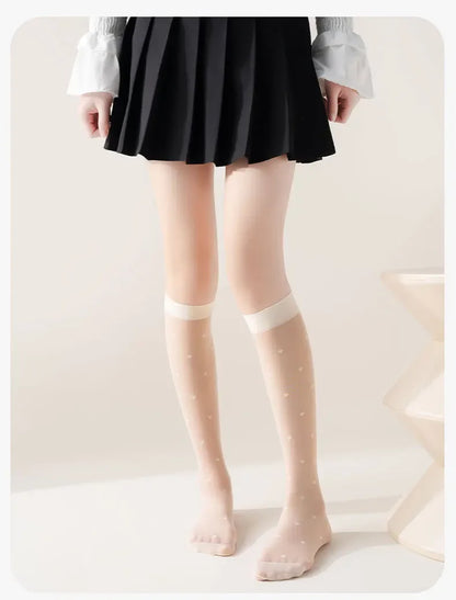 Women's Mid-calf Thin Transparent Stockings Summer Leggings Pure Desire Style Black White Color Half-Transparent Long Tube Socks.