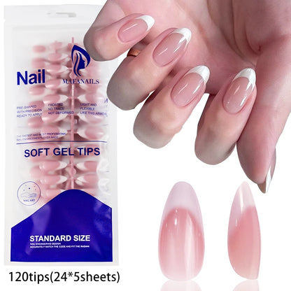 120Pcs=24*5 French Short Square Coffin False Nail White Pink Simple Wearable Fake Nails Glossy Full Cover Press on Nail Tips Art.