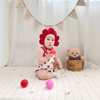Baby Ein Stück Kleidung 2025, Sommer Koreanische Baby Body Ins Blume Voll Gedruckt Baby Sling Klettern Kleidung Mit Hut