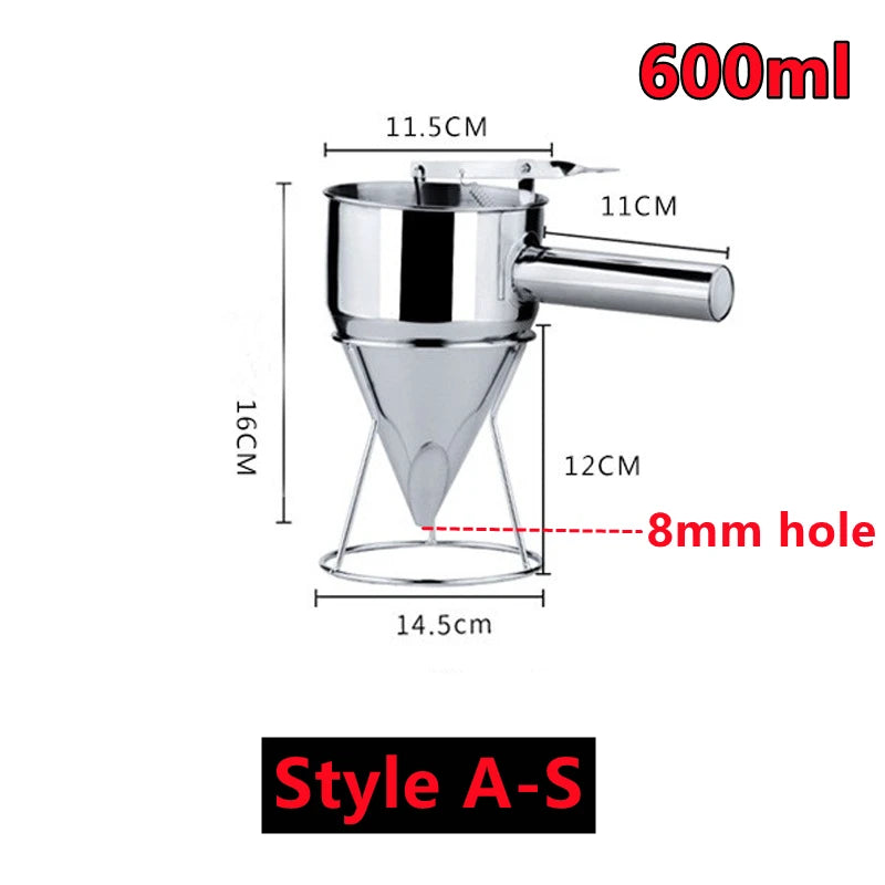 1200/600ml Stainless Steel Funnel Dispenser with Rack Cupcake Pancake Batter Maker Octopus Fish Ball Home Kitchen Baking Tools.