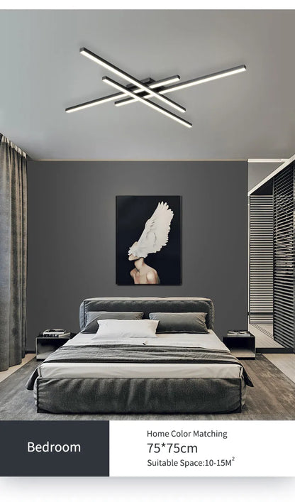 Schwarz Kronleuchter quadratische Schlafzimmer Lampen Wohnzimmer Lampe LED Deckenleuchte Nordic minimalistische kreative LED Deckenleuchte Streifen Lichter