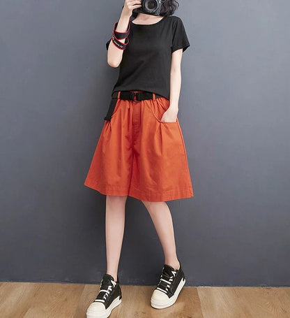Women's Shorts Half Baggy Mid Length Wide Black Female Short Pants Loose Bermuda Knee Low Price Classic Harajuku Fashion New In.