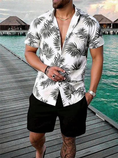 A Comfortable Summer Men's Suit Featuring Short-sleeved Shirts And Loose Shorts, A Two-piece Outdoor Fashion Set.